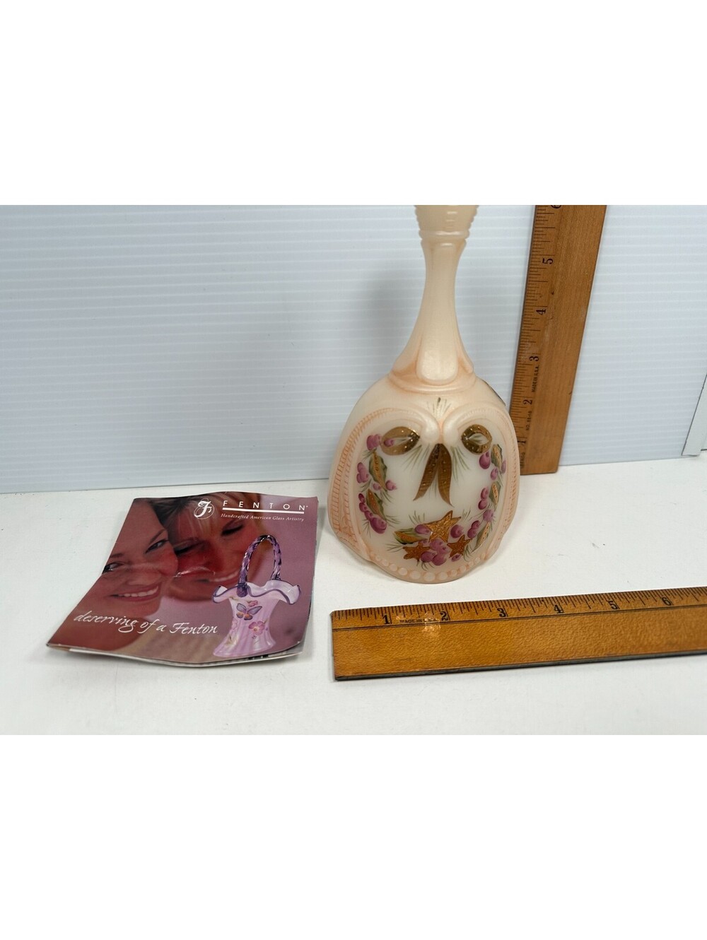 Fenton 2002 Ivory Satin Glass Gold Star Christmas Bell Artist Signed P. Lane